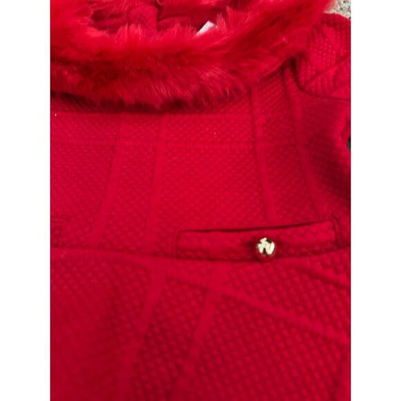 Janie and Jack Red Faux Fur Collar Jacquard Mini Dress Size 6-12 M - Picture 6 of 7